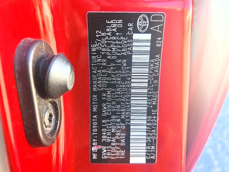 55585926 :رقم المزاد ، 2T1BU4EE9CC864371 vin ، 2012 Toyota Corolla مزاد بيع