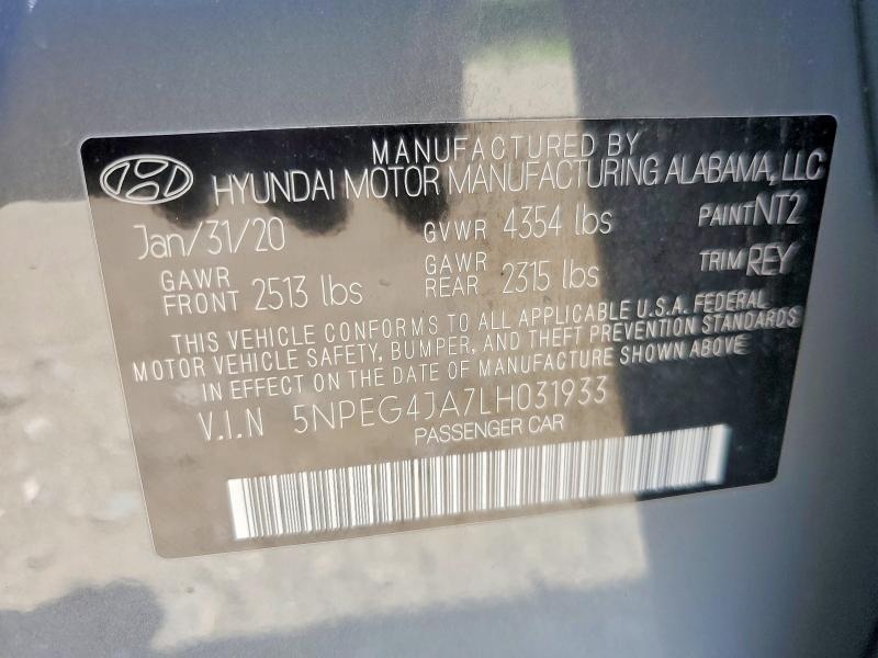 2020 Hyundai Sonata მანქანა იყიდება აუქციონზე, vin: 5NPEG4JA7LH031933, აუქციონის ნომერი: 56755836