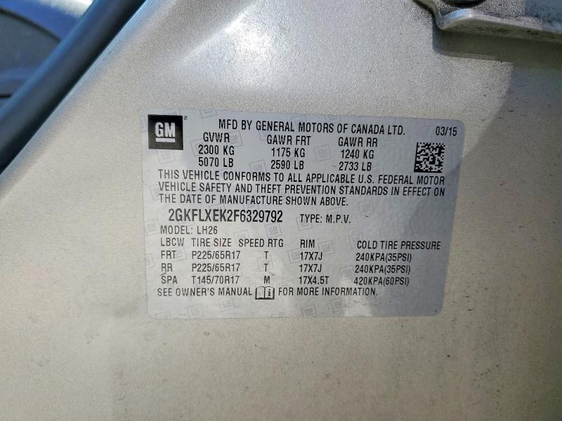 Aukcja sprzedaży 2015 Gmc Terrain, vin: 2GKFLXEK2F6329792, numer aukcji: 55598066