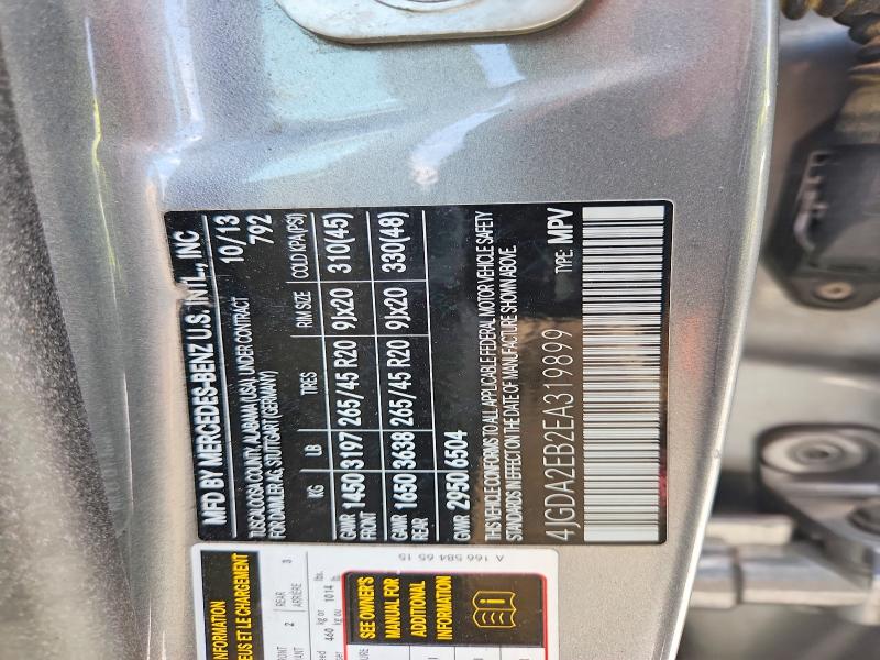 Продаж на аукціоні авто 2014 Mercedes-benz Ml, vin: 4JGDA2EB2EA319899, номер лоту: 59250136