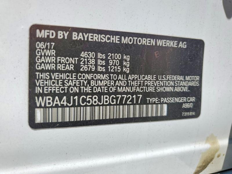 55773376 :رقم المزاد ، WBA4J1C58JBG77217 vin ، 2018 Bmw 430i مزاد بيع