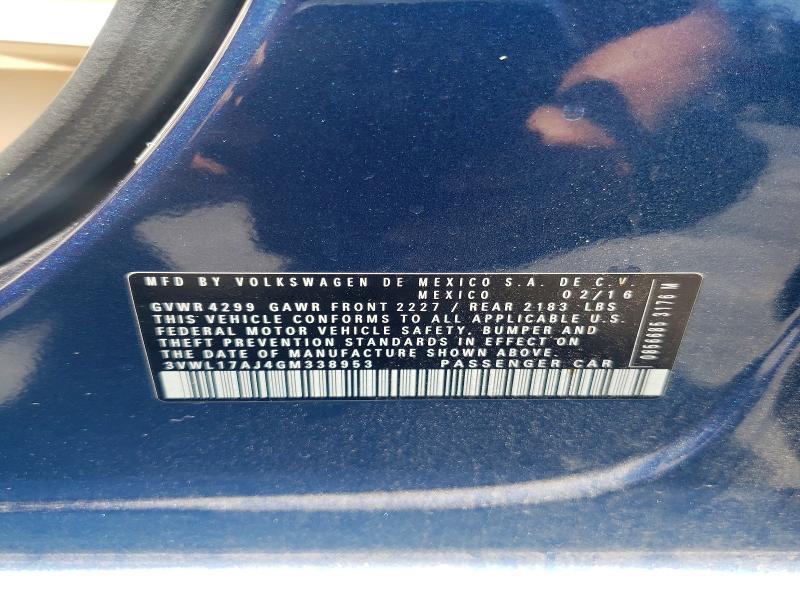 2016 Volkswagen Jetta მანქანა იყიდება აუქციონზე, vin: 3VWL17AJ4GM338953, აუქციონის ნომერი: 59182306