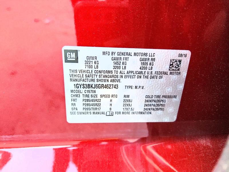Продаж на аукціоні авто 2016 Cadillac Escalade, vin: 1GYS3BKJ6GR462743, номер лоту: 57815006