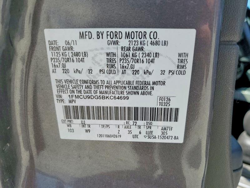 57762506 :رقم المزاد ، 1FMCU9DG5BKC64699 vin ، 2011 Ford Escape مزاد بيع