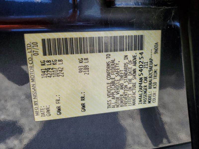 Auction sale of the 2010 Nissan Altima, vin: 1N4AL2AP4AN540254, lot number: 55706436