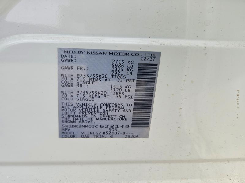 2018 Nissan Pathfinder მანქანა იყიდება აუქციონზე, vin: 5N1DR2MM0JC628149, აუქციონის ნომერი: 56475656