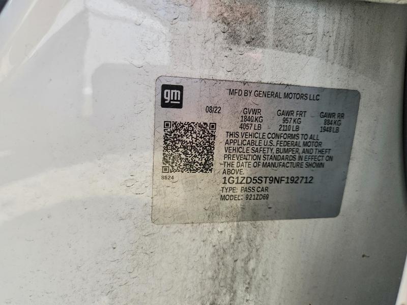 Aukcja sprzedaży 2022 Chevrolet Malibu, vin: 1G1ZD5ST9NF192712, numer aukcji: 57968276