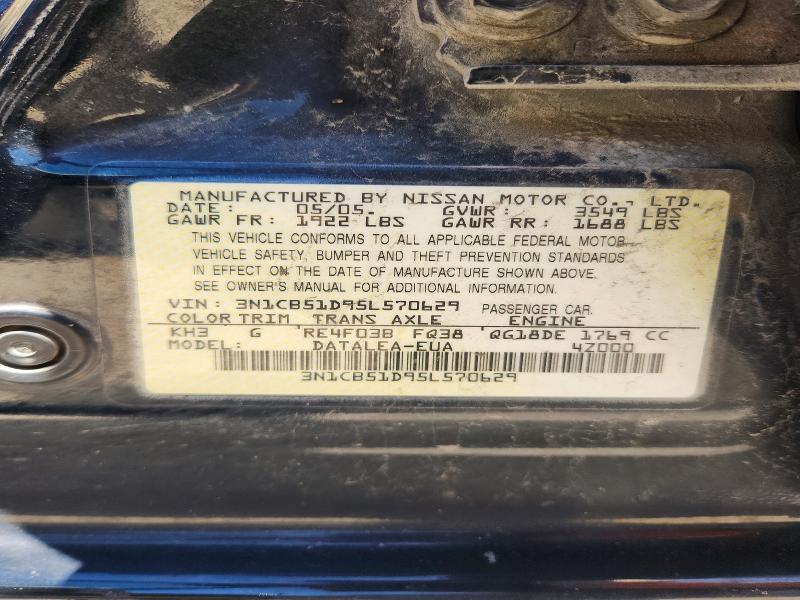 Aukcja sprzedaży 2005 Nissan Sentra, vin: 3N1CB51D95L570629, numer aukcji: 56620846