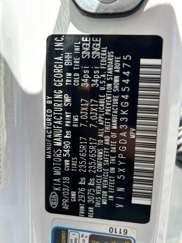 58440876 :رقم المزاد ، 5XYPGDA33KG454475 vin ، 2019 Kia Sorento مزاد بيع