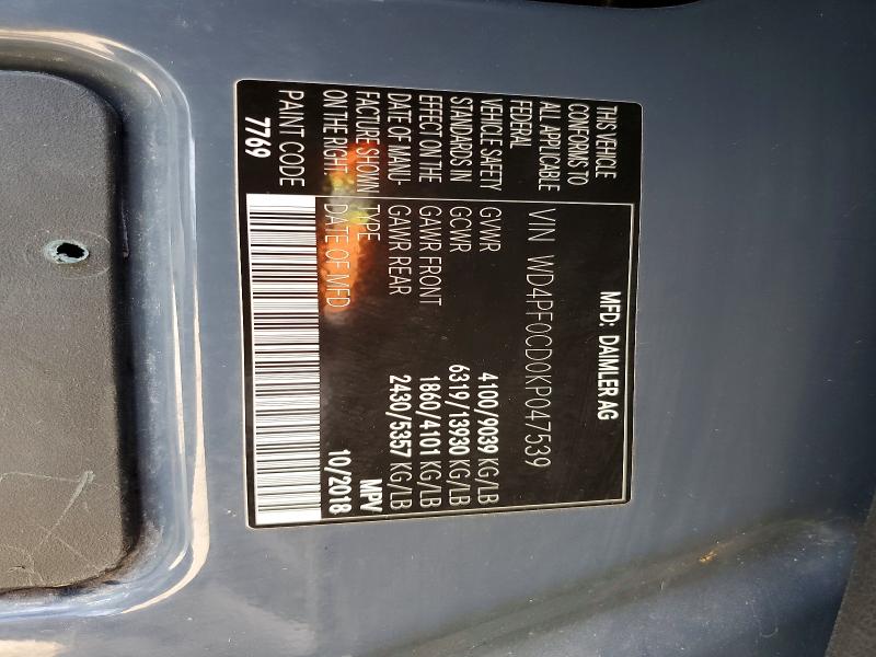 Продаж на аукціоні авто 2019 Mercedes-benz Sprinter, vin: WD4PF0CD0KP047539, номер лоту: 59074326