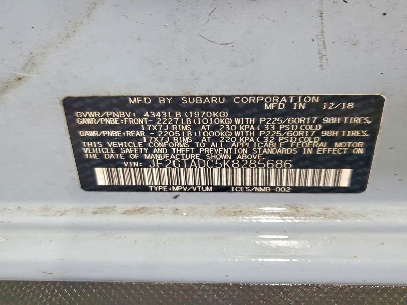 Продажа на аукционе авто 2019 Subaru Crosstrek, vin: JF2GTADC5K8285686, номер лота: 58694926