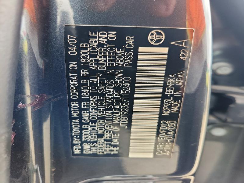 Продаж на аукціоні авто 2007 Toyota Yaris, vin: JTDBT923671152400, номер лоту: 85457485