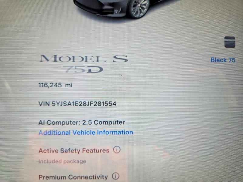 2018 Tesla Model S მანქანა იყიდება აუქციონზე, vin: 5YJSA1E28JF281554, აუქციონის ნომერი: 57498306