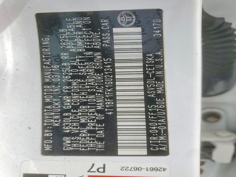 56371726 :رقم المزاد ، 4T1BF1FK1GU213415 vin ، 2016 Toyota Camry مزاد بيع