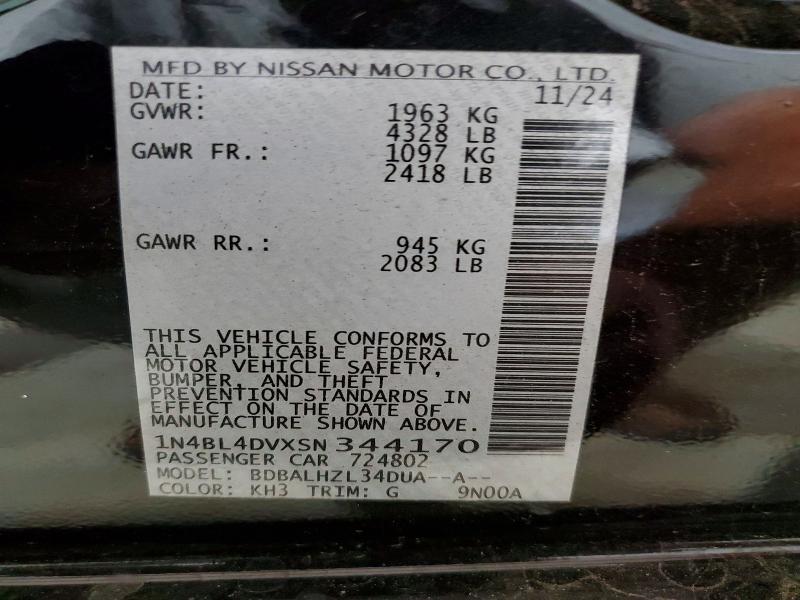 2025 Nissan Altima მანქანა იყიდება აუქციონზე, vin: 1N4BL4DVXSN344170, აუქციონის ნომერი: 58133736