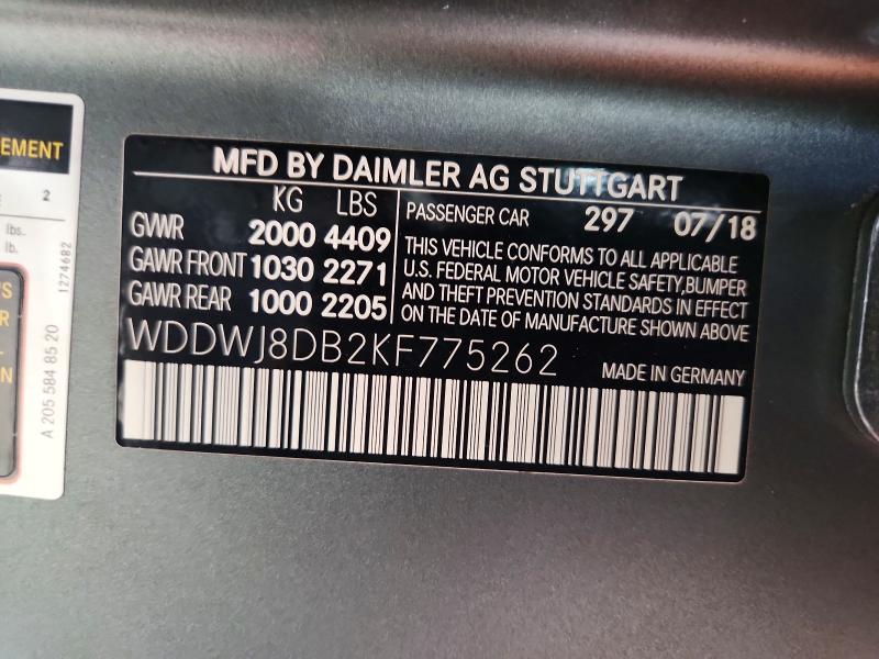 Aukcja sprzedaży 2019 Mercedes-benz C, vin: WDDWJ8DB2KF775262, numer aukcji: 58458456