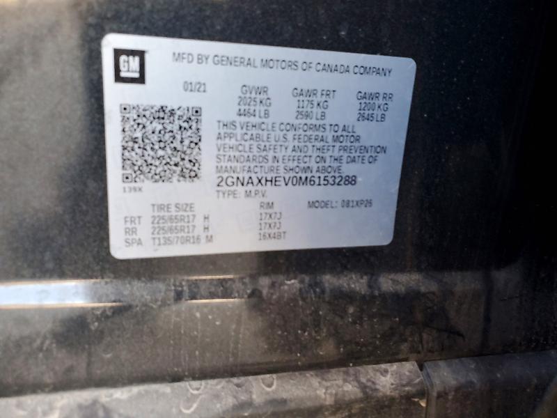 Auction sale of the 2021 Chevrolet Equinox, vin: 2GNAXHEV0M6153288, lot number: 55821906