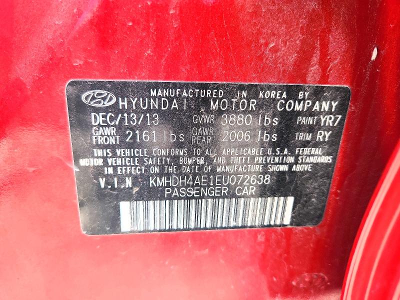 2014 Hyundai Elantra მანქანა იყიდება აუქციონზე, vin: KMHDH4AE1EU072638, აუქციონის ნომერი: 57024776