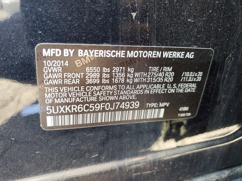2015 Bmw X5 მანქანა იყიდება აუქციონზე, vin: 5UXKR6C59F0J74939, აუქციონის ნომერი: 58001486