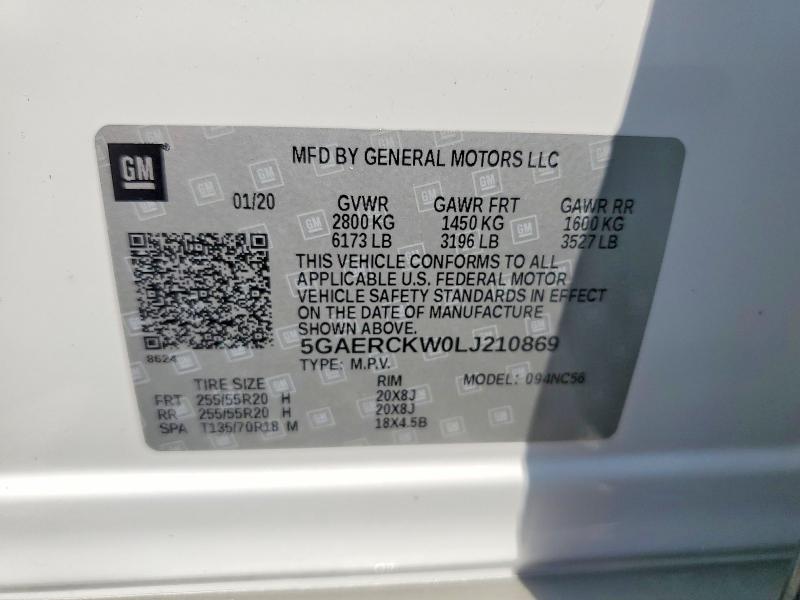 Aukcja sprzedaży 2020 Buick Enclave, vin: 5GAERCKW0LJ210869, numer aukcji: 55394746