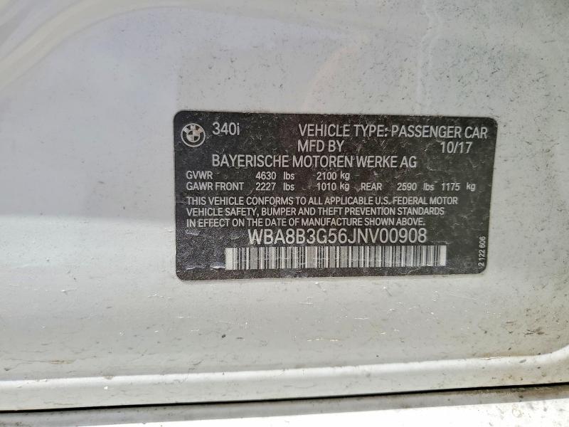 Aukcja sprzedaży 2018 Bmw 340, vin: WBA8B3G56JNV00908, numer aukcji: 58425596
