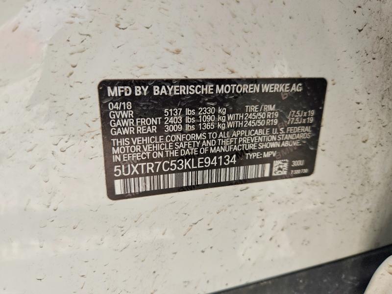 56514686 :رقم المزاد ، 5UXTR7C53KLE94134 vin ، 2019 Bmw X3 مزاد بيع