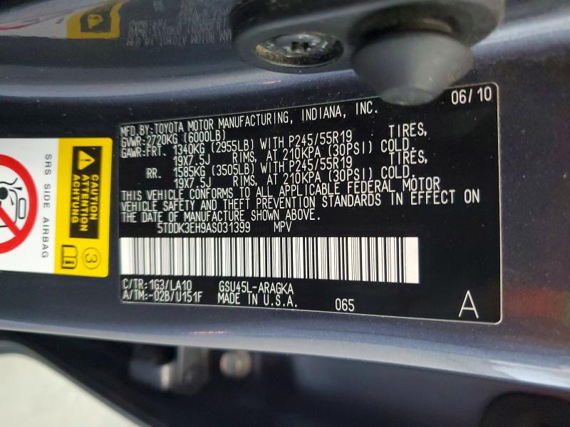 Aukcja sprzedaży 2010 Toyota Highlander, vin: 5TDDK3EH9AS031399, numer aukcji: 57782156