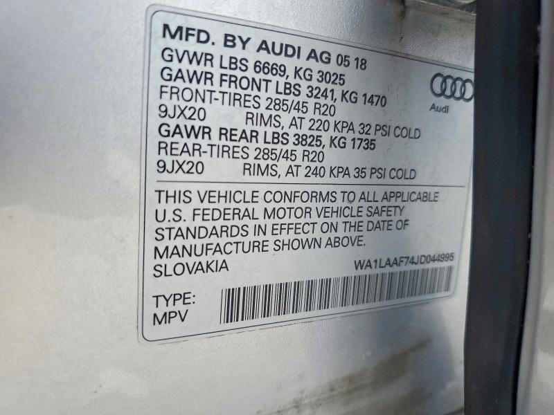 55878256 :رقم المزاد ، WA1LAAF74JD044995 vin ، 2018 Audi Q7 مزاد بيع