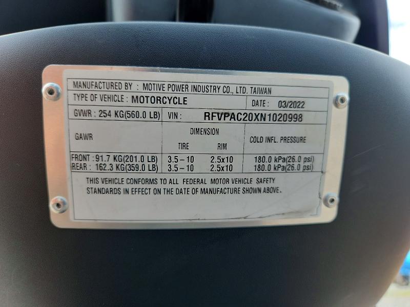 2022 Genuine Scooter Co. Buddy მანქანა იყიდება აუქციონზე, vin: RFVPAC20XN1020998, აუქციონის ნომერი: 56637486