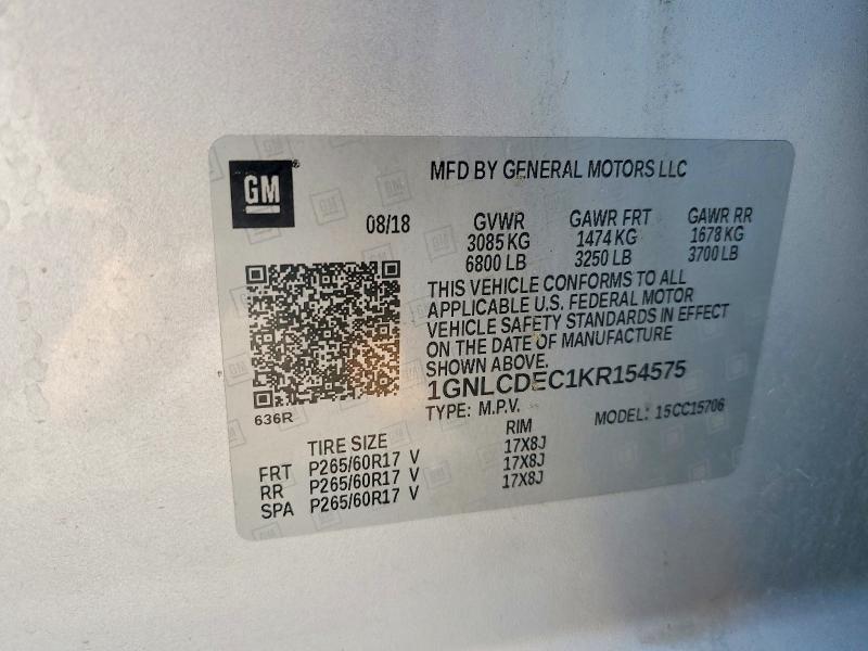Продажа на аукционе авто 2019 Chevrolet Tahoe, vin: 1GNLCDEC1KR154575, номер лота: 56451456