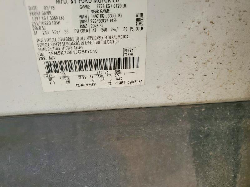 58105806 :رقم المزاد ، 1FM5K7D81JGB07510 vin ، 2018 Ford Explorer مزاد بيع
