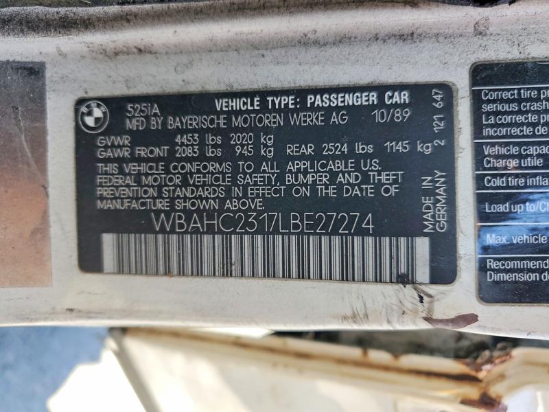 Продаж на аукціоні авто 1990 Bmw 525, vin: WBAHC2317LBE27274, номер лоту: 57382756