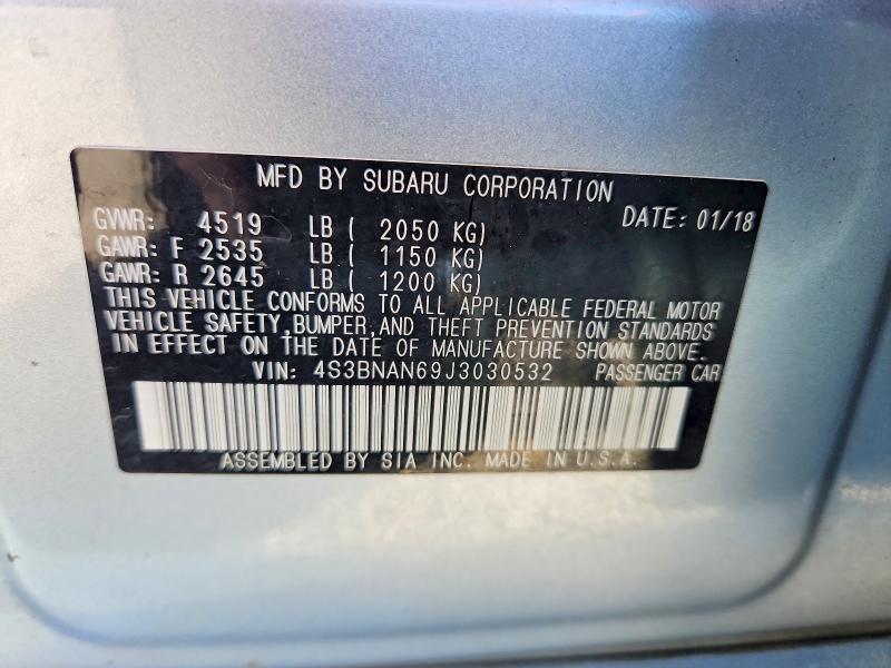 2018 Subaru Legacy მანქანა იყიდება აუქციონზე, vin: 4S3BNAN69J3030532, აუქციონის ნომერი: 55761376