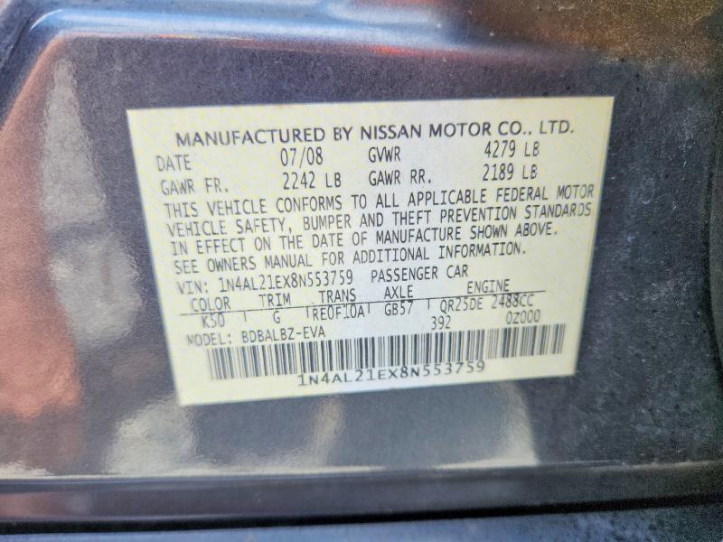 Aukcja sprzedaży 2008 Nissan Altima, vin: 1N4AL21EX8N553759, numer aukcji: 55319846