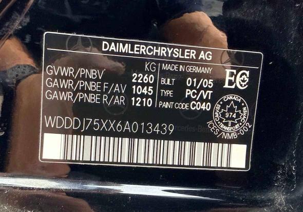 57361056 :رقم المزاد ، WDDDJ75XX6A013439 vin ، 2006 Mercedes-benz Cls مزاد بيع