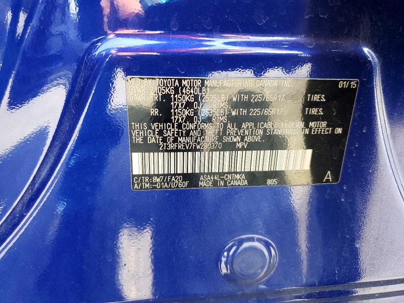 2015 Toyota Rav4 მანქანა იყიდება აუქციონზე, vin: 2T3RFREV7FW290370, აუქციონის ნომერი: 59084486