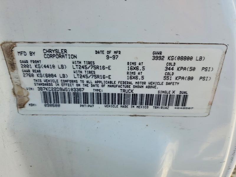 58393136 :رقم المزاد ، 3B7KC22D9WG103367 vin ، 1998 Dodge Ram 2500 مزاد بيع