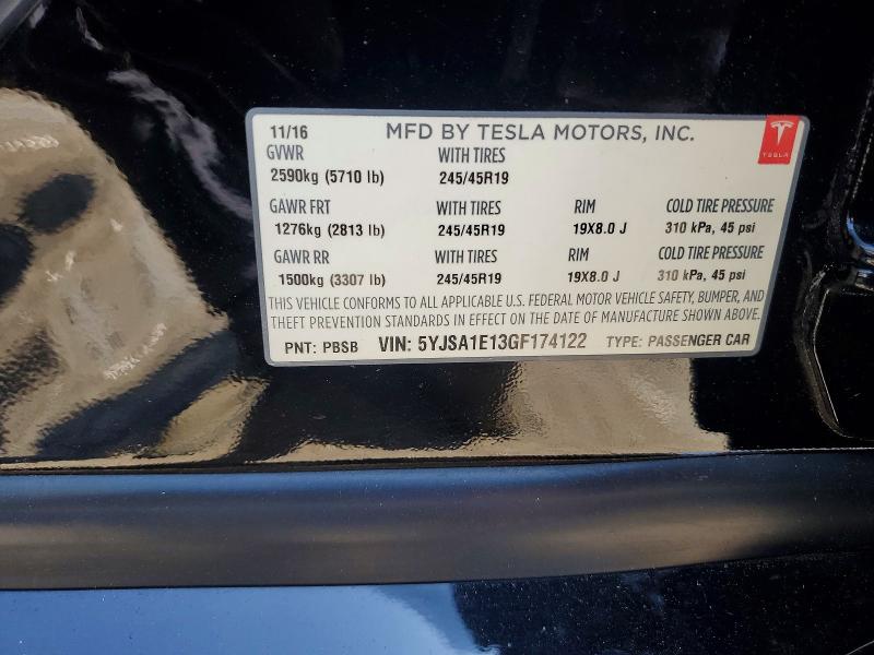 2016 Tesla Model S მანქანა იყიდება აუქციონზე, vin: 5YJSA1E13GF174122, აუქციონის ნომერი: 85607605