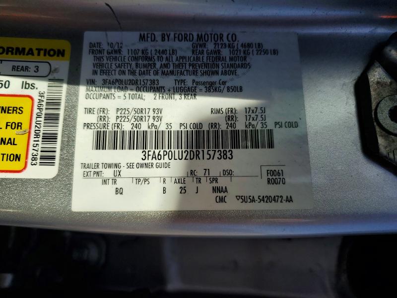 57063046 :رقم المزاد ، 3FA6P0LU2DR157383 vin ، 2013 Ford Fusion مزاد بيع