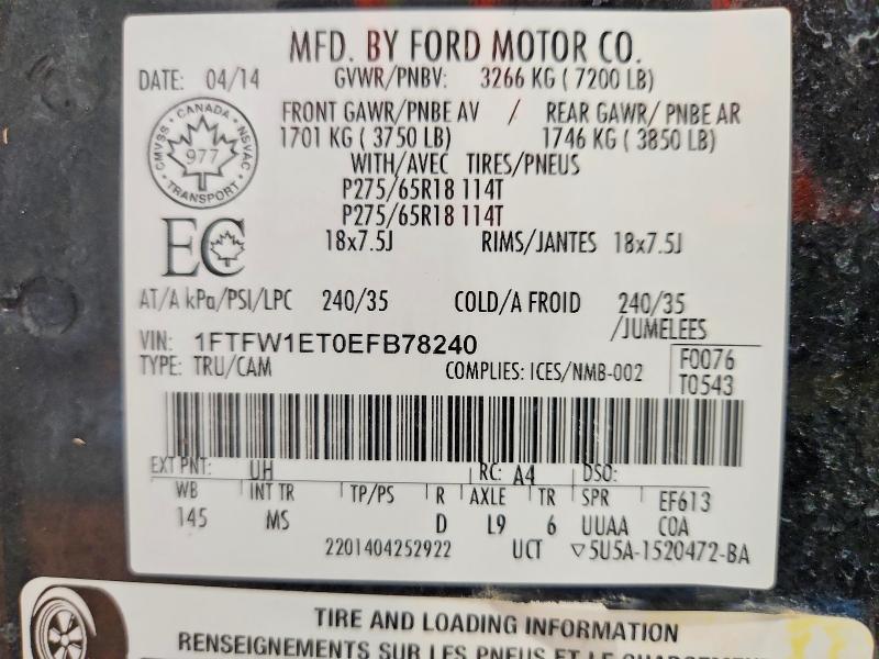 Aukcja sprzedaży 2014 Ford F150, vin: 1FTFW1ET0EFB78240, numer aukcji: 55490566