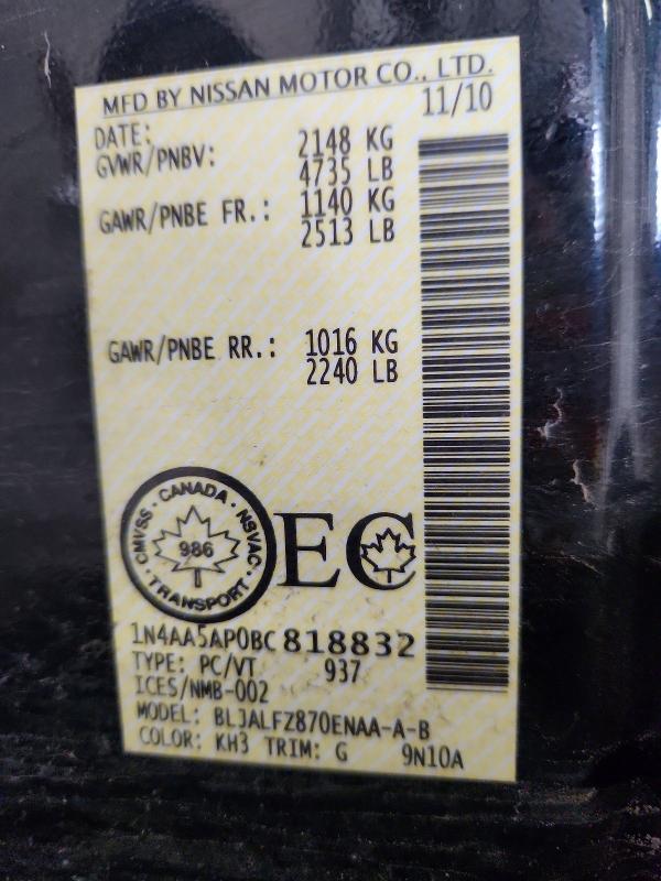 2011 Nissan Maxima მანქანა იყიდება აუქციონზე, vin: 1N4AA5AP0BC818832, აუქციონის ნომერი: 57445706