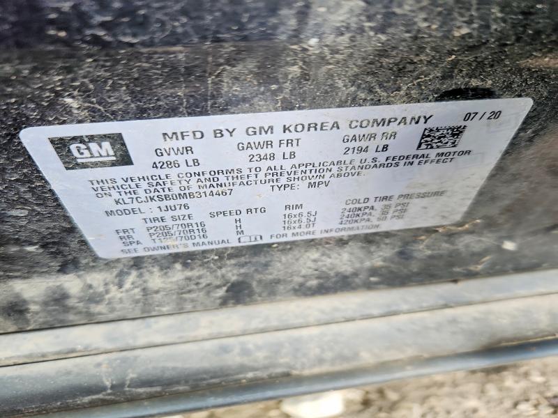2021 Chevrolet Trax მანქანა იყიდება აუქციონზე, vin: KL7CJKSB0MB314467, აუქციონის ნომერი: 57404766