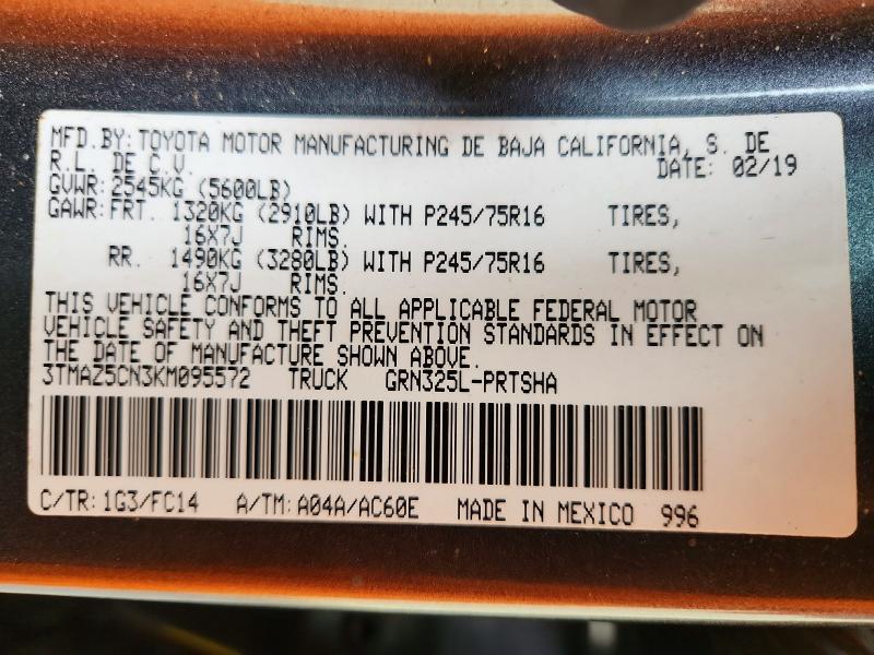 2019 Toyota Tacoma მანქანა იყიდება აუქციონზე, vin: 3TMAZ5CN3KM095572, აუქციონის ნომერი: 57546066