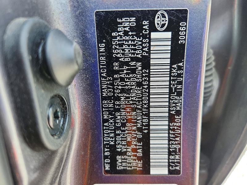 57042956 :رقم المزاد ، 4T1BF1FK8DU246312 vin ، 2013 Toyota Camry مزاد بيع