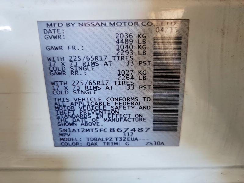 Продажа на аукционе авто 2015 Nissan Rogue, vin: 5N1AT2MT5FC867487, номер лота: 58982796