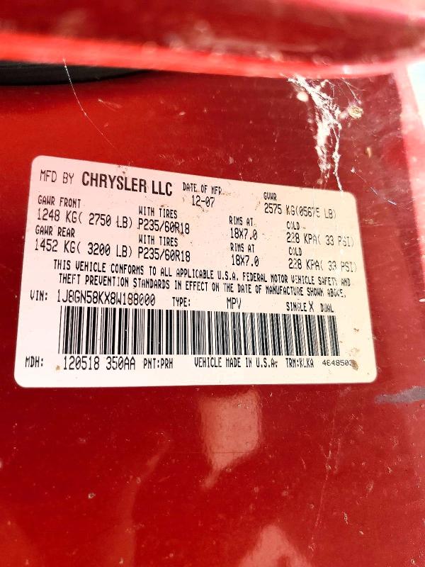 2008 Jeep Liberty მანქანა იყიდება აუქციონზე, vin: 1J8GN58KX8W188000, აუქციონის ნომერი: 57921406