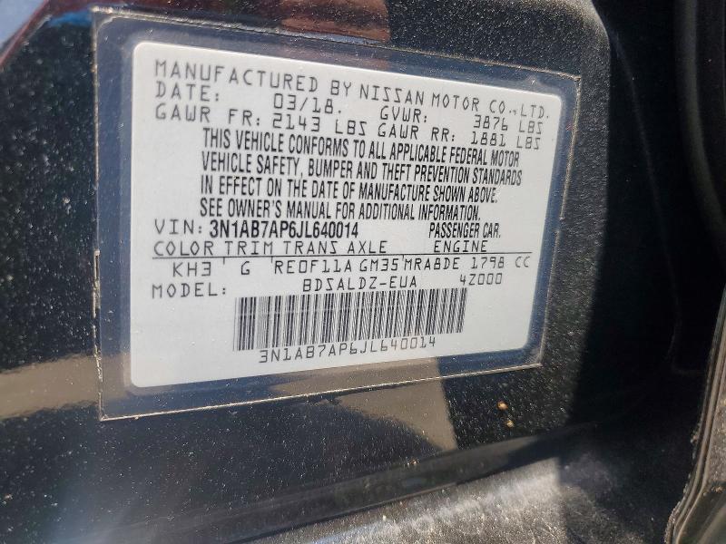 Продажа на аукционе авто 2018 Nissan Sentra, vin: 3N1AB7AP6JL640014, номер лота: 56798156