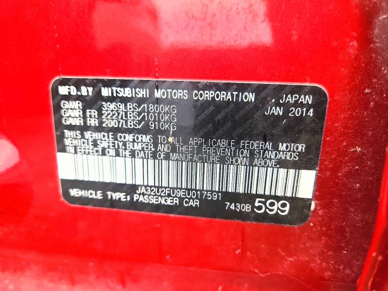 2014 Mitsubishi Lancer მანქანა იყიდება აუქციონზე, vin: JA32U2FU9EU017591, აუქციონის ნომერი: 55530656