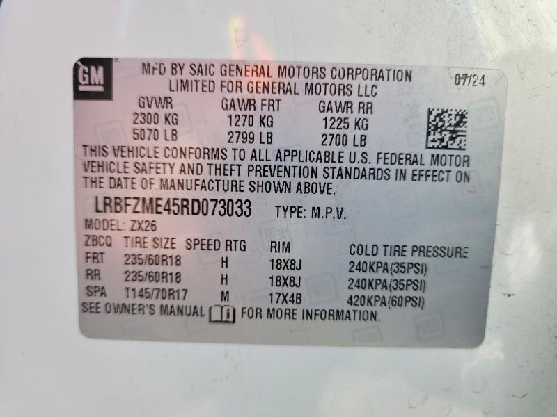 55600166 :رقم المزاد ، LRBFZME45RD073033 vin ، 2024 Buick Envision مزاد بيع
