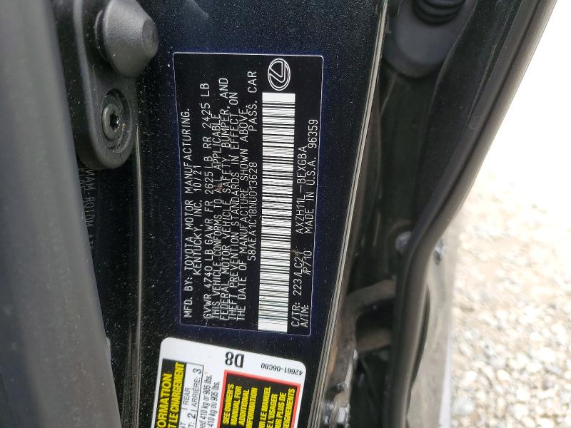 Aukcja sprzedaży 2022 Lexus Es 300h, vin: 58AEA1C18NU013628, numer aukcji: 56452106
